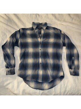 Croft & Barrow Flannel Long Sleeve Shirt Mens MEDIUM Blue Plaid 100% Cotton Soft